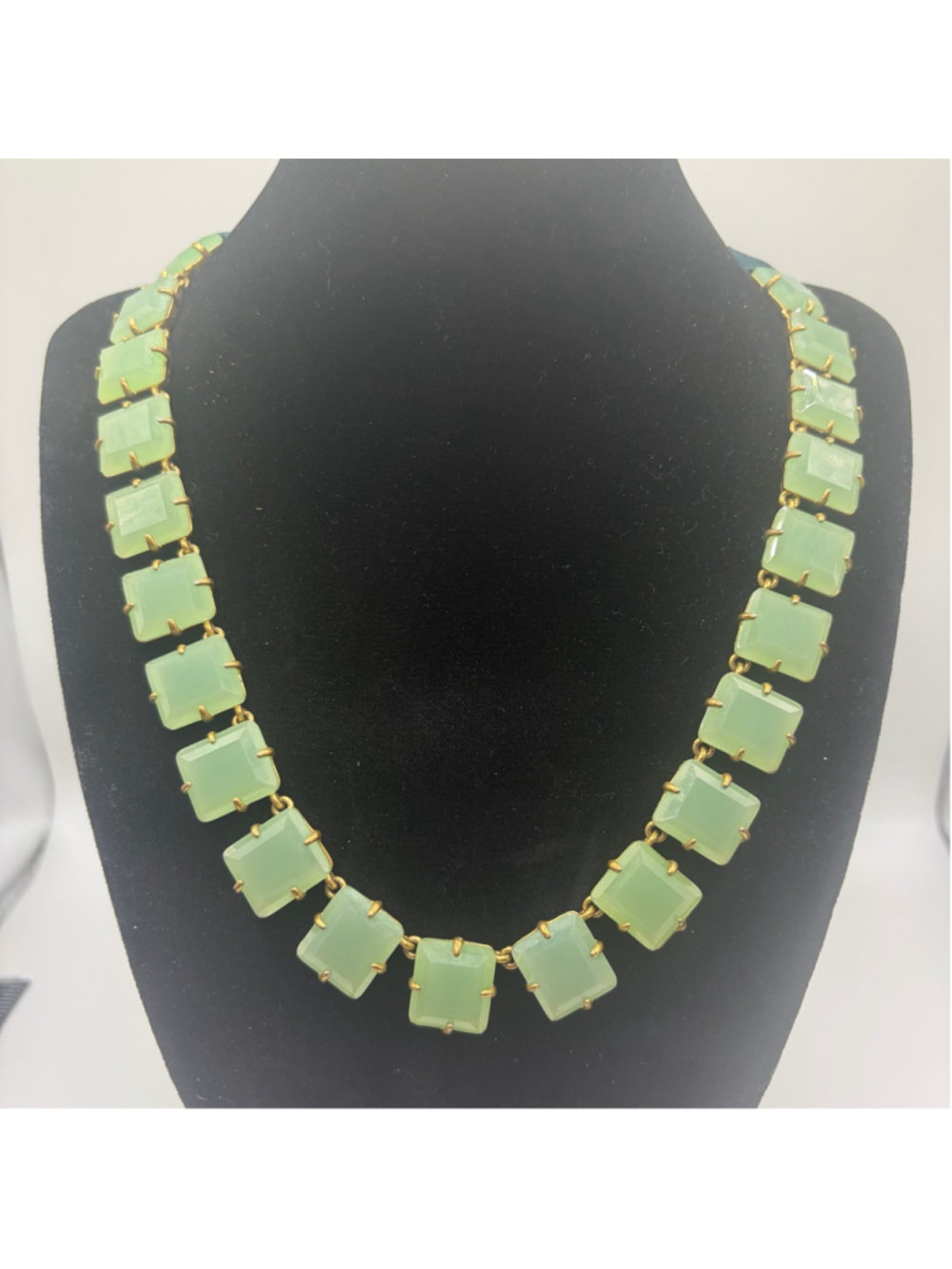 J.Crew Green Faceted Square Stone Gold Tone Statement Necklace